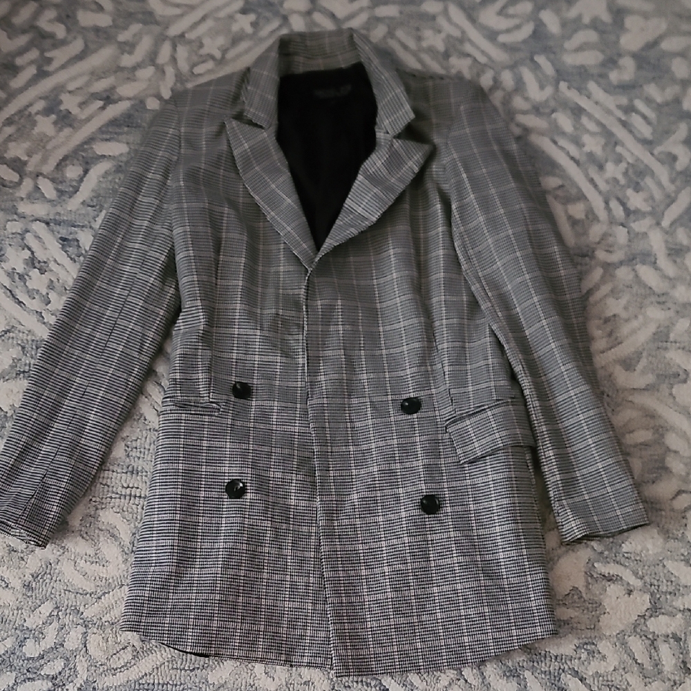 Rachel Zoe Black, Brown And White Checkered Blazer